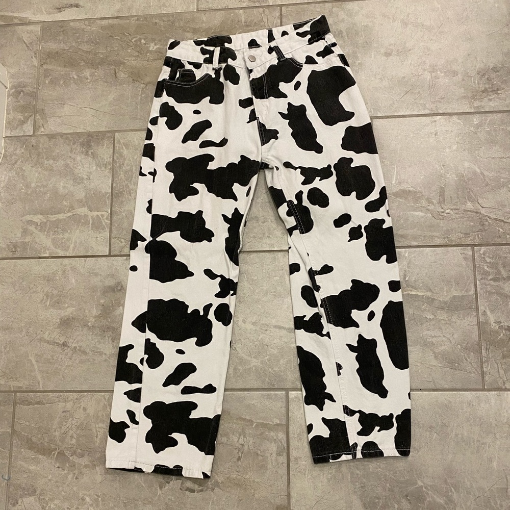 Cow print jeans